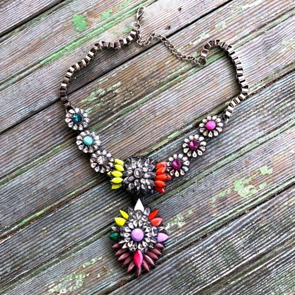 Chunky Multi Color Statement Necklace Floral